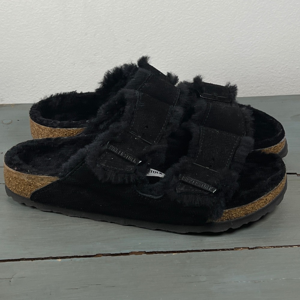 Birkenstock Arizona Shearling Black Suede Sandals Womens #38
Mens #5 Slide Shoes - Picture 8 of 14